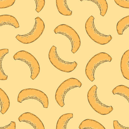 Seamless Pattern with Ripe Apricot Slices on a Light Orange Background
