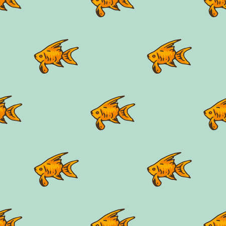 Goldfish Seamless Pattern on Light Blue Backgroundのイラスト素材