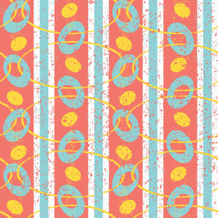 Abstract Seamless Geometric Pattern in Retro Style. Coral, Yellow and Blue