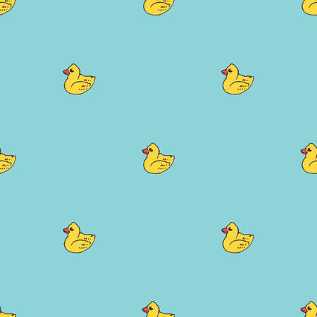 Simple Seamless Pattern with Yellow Rubber Ducks on Blue Backgroundのイラスト素材