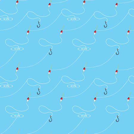 Fishing Floats Seamless Pattern on Blue Background. Long thread of silk or nylon attached to a hook with a floatのイラスト素材