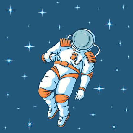 An Astronaut in Outer Space Flies Between the Stars and Points a Finger