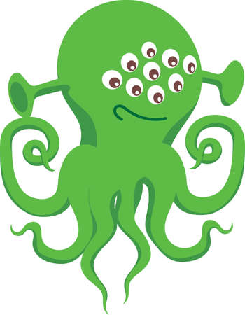 Green Alien with Many Eyes and Tentaclesのイラスト素材