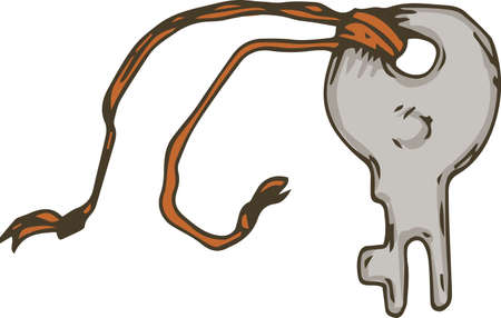 Tiny Metal Key with Red Ropeのイラスト素材