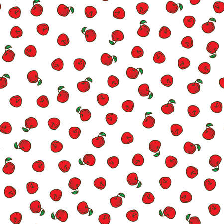 Ripe Red Apples Seamless Pattern on White Background. Vector Iluustrationのイラスト素材