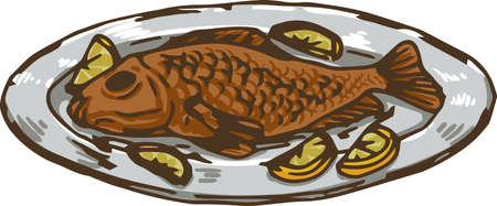 Baking Tray with Fishのイラスト素材