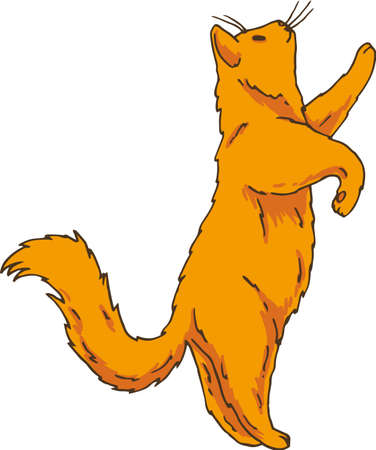 Cat Standing on Its Hind Legs and Wants to Get Something. Vector Isolated Character on White Backgroundのイラスト素材