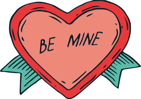Valentine Heart Shaped Sticker. Be Mine. isolated on white backgroundのイラスト素材