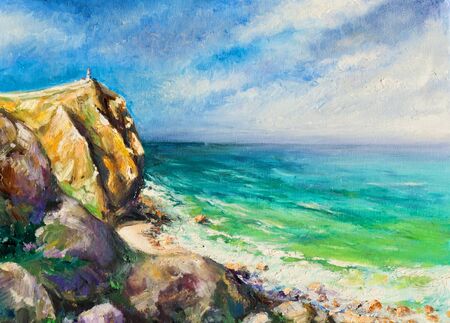 Sea landscape, painting by oil on a canvas  の写真素材