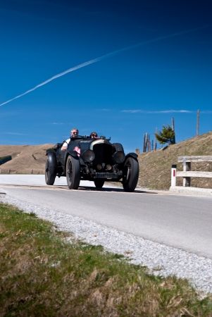 SOMMERALM, AUSTRIA - APRIL 27:Florian Kunz in a 1934 Morgan Threewheeler Super Sports participates in a rally for vintage cars "Suedsteiermark Classic" on April 27, 2012 in Sommeralm, Austria. のeditorial素材