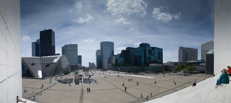 PARIS,FRANCE - MAY 28:Panorama of La Defense on 28, 2011 in Paris. La Defense is a business district with modern glass-and-steel slick skyscrapers.のeditorial素材