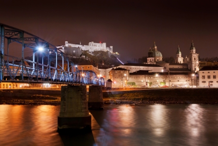  Night view of Salzburg, Austria  Historic Centre of the City of Salzburg is on World Heritage List  のeditorial素材