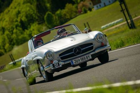 KNITTELFELD, AUSTRIA - MAY 18 Maria Deu in a 1963 Mercedes 190 SL participates in a rally for...