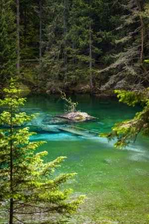 Increased water level-bridge under water in Gruener See,Styria,Austria 