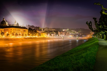 Night view of Salzburg, Austria  Historic Centre of the City of Salzburg のeditorial素材