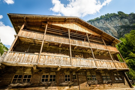 Big wooden house full of wood inside のeditorial素材