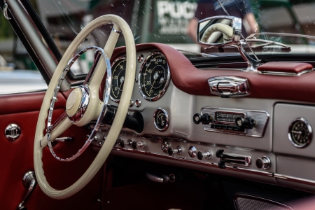 Driver s cockpit of a classic car の写真素材