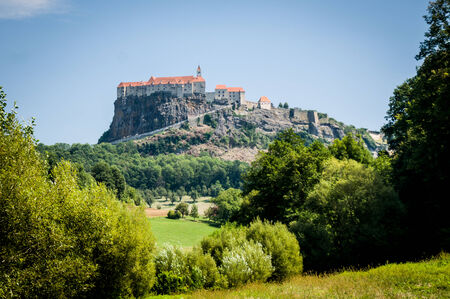 Summer landscape with castle Riegersburg in background , Steiermark, Austria のeditorial素材