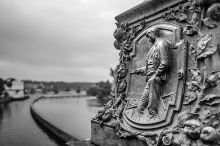  Street light details-relief bass   Legion Bridge in Prague,Czech Republic の写真素材