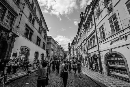 PRAGUE, CZECH REPUBLIC, MAY 24:Crowd of people in streets in Prague,Czechのeditorial素材