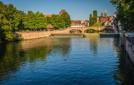 Bridges of Nuremberg -Pegnitz river, Bayern, Germanyの写真素材