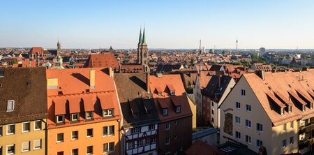 Scenic summer evening panorama of the Old Town architecture in Nuremberg, Germanyのeditorial素材