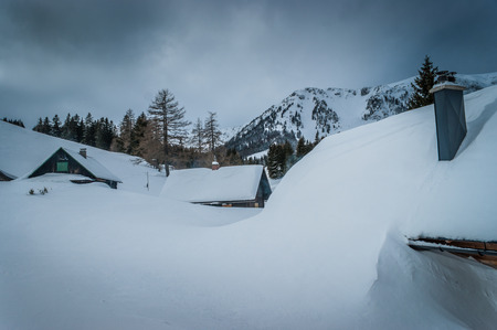 Winter landscape - village covered with snow. Styria,Austria.の写真素材