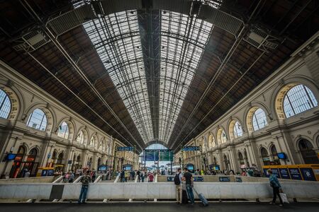 Budapest- MAY 28: People are moving through the interior of Keleti Train Station Palyudvar on May...
