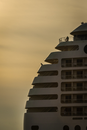 Close up of cruise liner during sunset.の写真素材