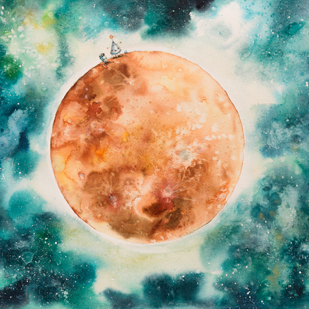 Abstract painting of moon phase. Picture created with watercolors.の写真素材