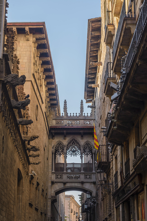 Details of old Church in the Gothic Quarter of Barcelona. It is aslo called as Barri Gotic. It is Old City of Barcelona.の写真素材