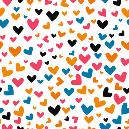 Hand drawn fashion colored hearts seamless pattern. Endless romantic print. Vector illustration....