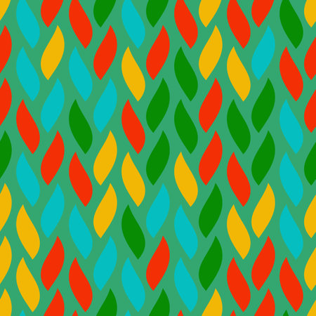 Fashion colored leaves seamless pattern. Colorful stylish floral. Mid Century Modern Art design for textile, fabric, interior deco and wrapping paper.のイラスト素材