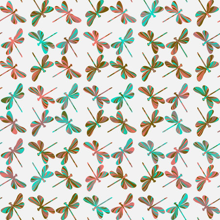 Dragonfly insects fashion colored seamless pattern. Flat design. Perfect for textile, wallpaper, fabrics and clothing.のイラスト素材