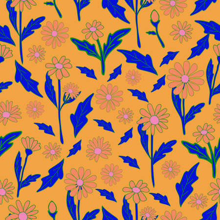 Fashion colored blooming daisies seamless pattern. Spring summer collection. Perfect for fashion fabric, trend textile, clothing and wallpaper.のイラスト素材