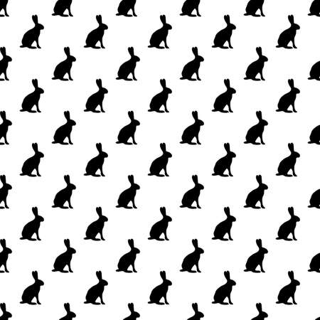 Hare silhouette monochrome seamless pattern. Easter bunny silhouettes vector illustration. Perfect for textile, wallpaper, fabrics and fashion print.のイラスト素材