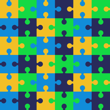 Seamless jigsaw puzzle game seamless pattern. Illustration vector background. Design for clothing, textile, decor and fashion print.のイラスト素材