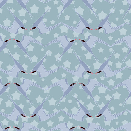 Flying arctic tern seamless pattern. Eps 10. Vector illustration. Perfect for wrapping paper, wallpaper, textile, fabric, cloth, and fashion print.のイラスト素材