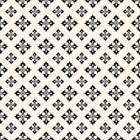 Abstract simple floral gothic style seamless pattern. Elegant minimal monochrome stylish background. Perfect for textile, wallpaper and fabrics.のイラスト素材