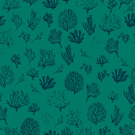 Coral reef seamless pattern vector. Marine background Vector illustration Sea style. Underwater life. Luxurious drawing.のイラスト素材