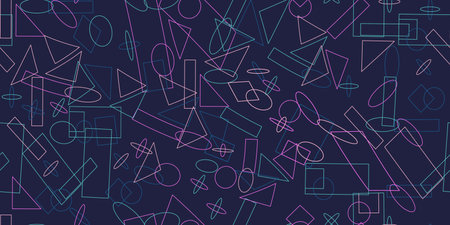 Geometric line art seamless pattern. Retro Seamless Abstract Design Background.のイラスト素材