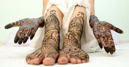 Girl's Show Mehandi Design in Weddingの写真素材