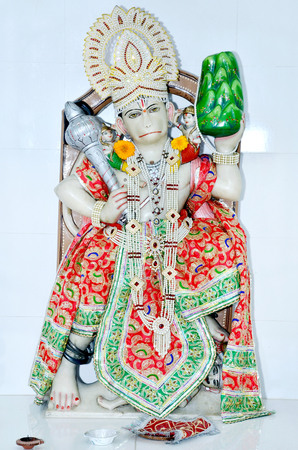 A statue of Hindu god Hanuman at Templeの写真素材