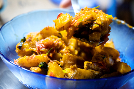 Homemade Spicy Vegan made from banana, kele ki sabjiの写真素材