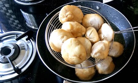 Making of Indian Traditional spicy street food Kachoriの写真素材