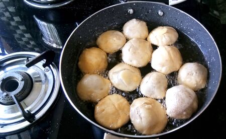 Making of Indian Traditional spicy street food Kachoriの写真素材