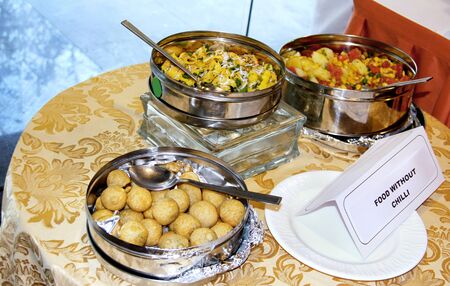 Different meals for the guests on the wedding tableの写真素材
