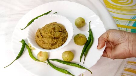 Amla Chutney has an equal balance of sweet and spicy that can go well as a side dish for Rotis or parathas.の写真素材
