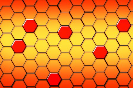 Abstract yellow orange beehive raster background plate icon. Honeycomb bees hive cells pattern sign. Funny bee honey shapes vector icons for banner, card or wallpaper. Fun texture hexagon cell signs.の写真素材