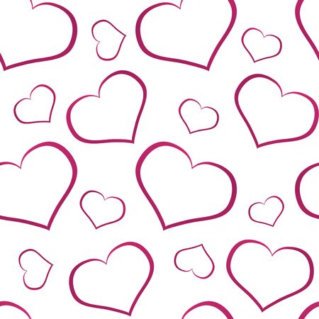 Valentine&#39;s Day seamless pattern with pink color heart outlines on white backgroundの写真素材